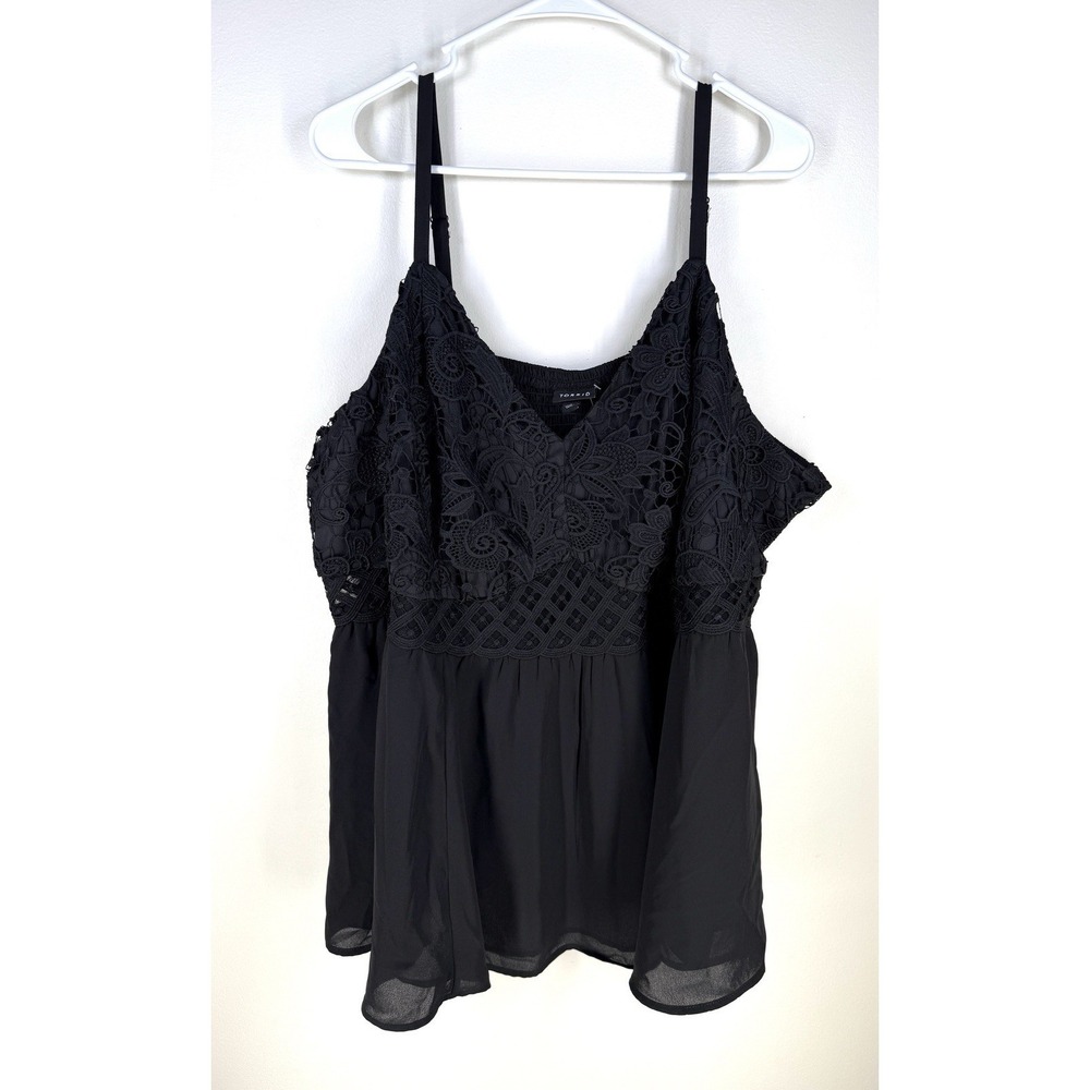 Torrid Tank Top Womens 4X Black V Neck Lace Adjustable Strap Cami Lined Tank New